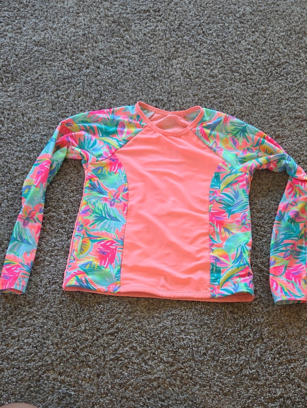 wonder nation Neon Pink Tropical Print Long-Sleeve Rashguard